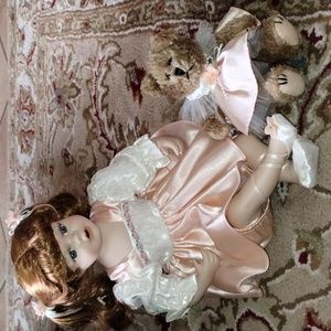 Porcelain Doll and Bear Set